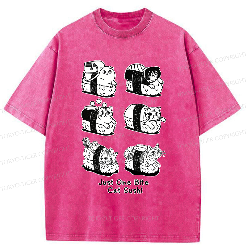Tokyo-Tiger Funny Eat Cat Sushi meme Washed T-Shirt