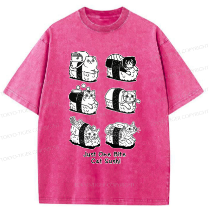 Tokyo-Tiger Funny Eat Cat Sushi meme Washed T-Shirt