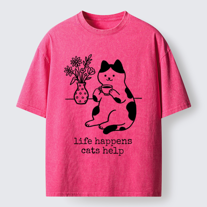 Tokyo-Tiger The "Everything's Fine"Cat Washed T-Shirt