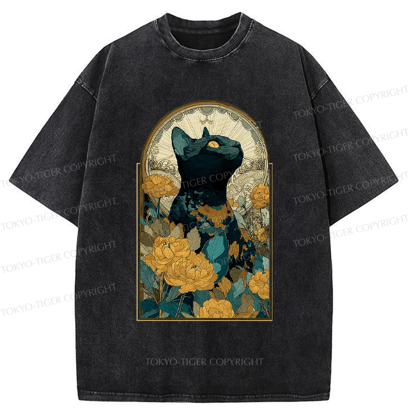 Tokyo-Tiger The Cat and Eternal Blossoms Washed T-Shirt