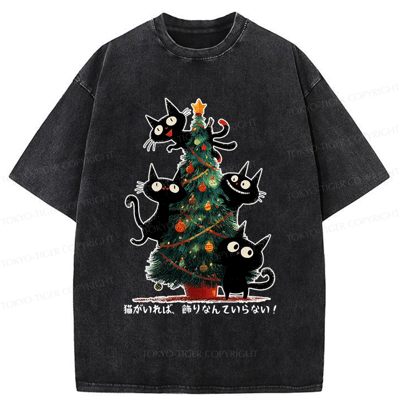 Tokyo-Tiger Who Needs Ornaments When You Have Cats? Washed T-Shirt