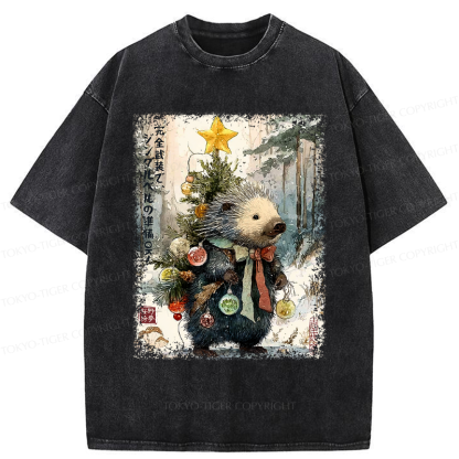 Tokyo-Tiger Hedgehog: Decked Out and Ready to Jingle! Washed T-Shirt