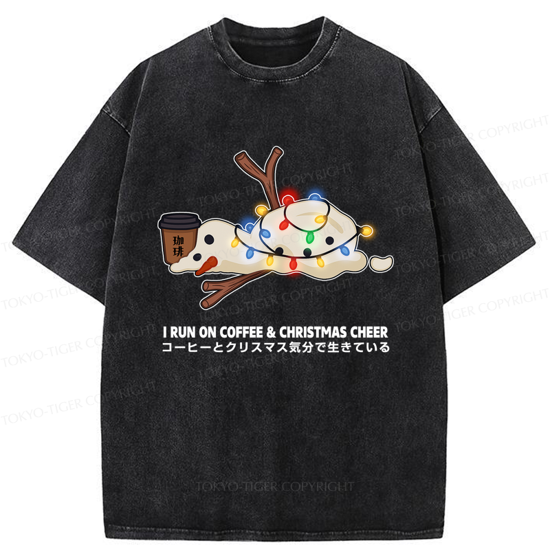 Tokyo-Tiger I Run On Coffee & Christmas Cheer Washed T-Shirt