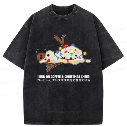 Tokyo-Tiger I Run On Coffee & Christmas Cheer Washed T-Shirt