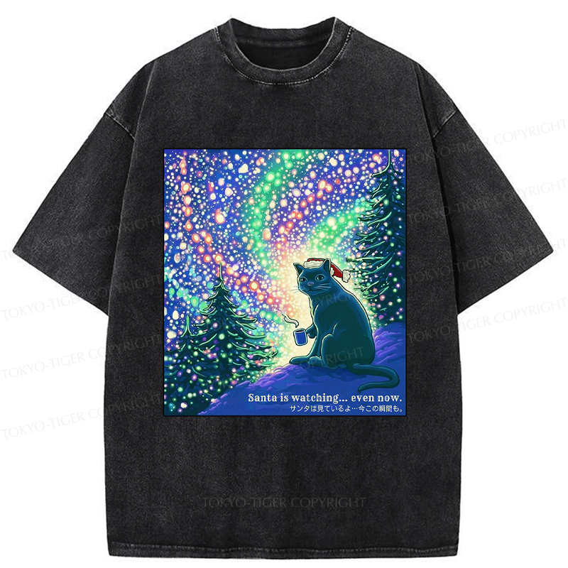Tokyo-Tiger Santa Is Watching... Even Now Washed T-Shirt
