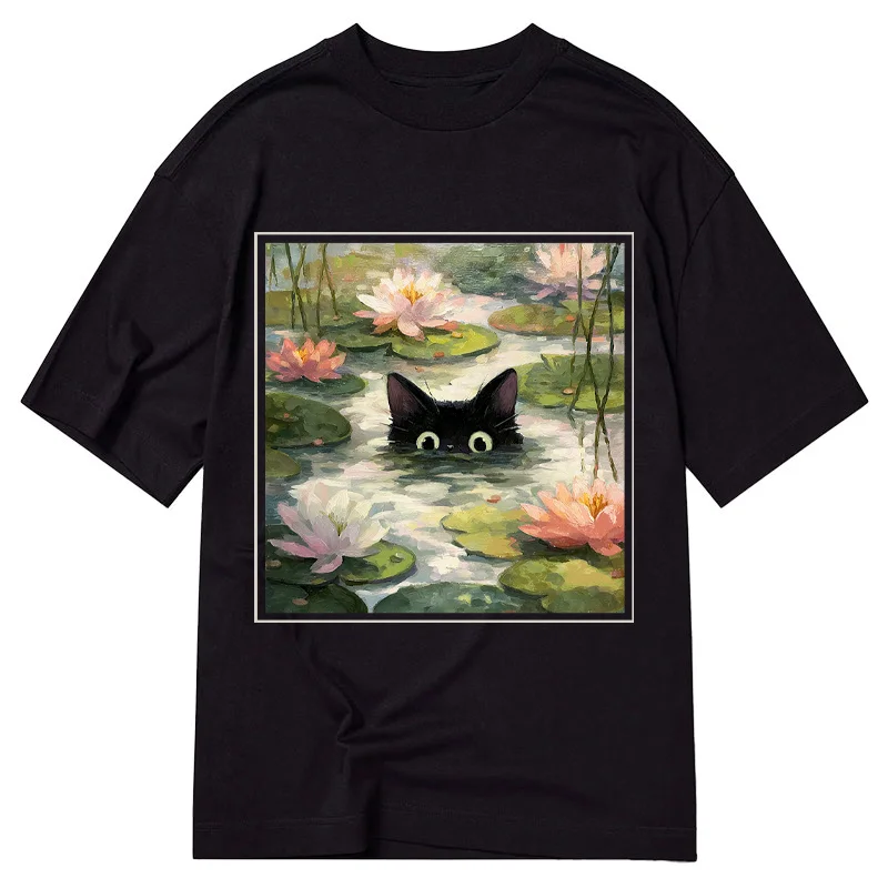 Tokyo-Tiger Black Cat and Lotus Flower Classic T-Shirt