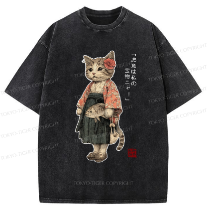 Tokyo-Tiger Cat Princess With Her Treasure Washed T-Shirt