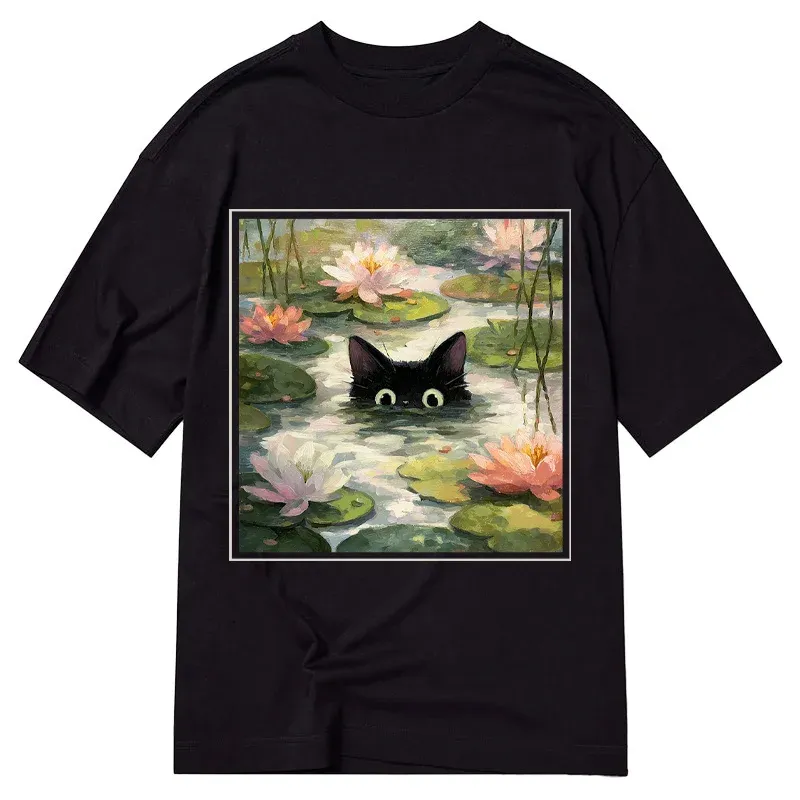 Tokyo-Tiger Black Cat and Lotus Flower Classic T-Shirt