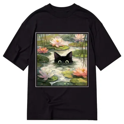 Tokyo-Tiger Black Cat and Lotus Flower Classic T-Shirt