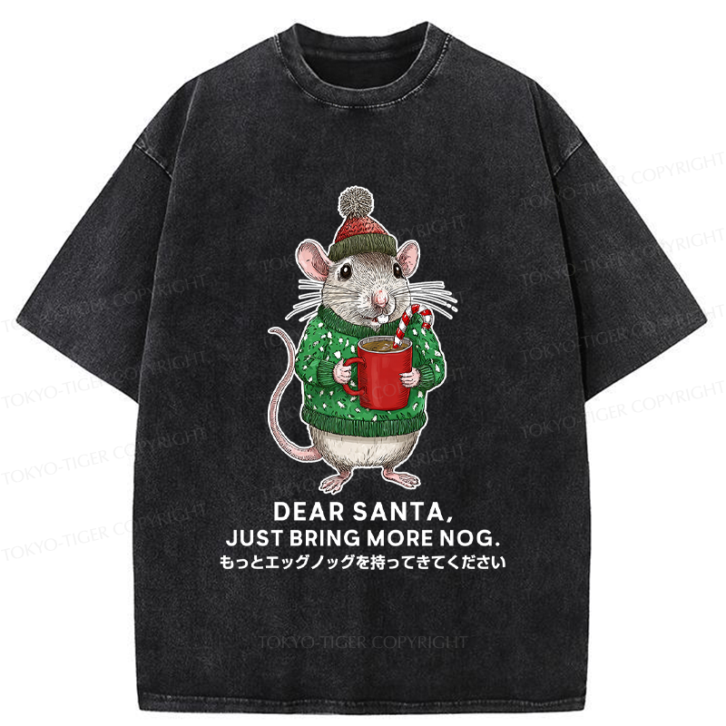 Tokyo-Tiger Nog-Loving Holiday Mouse Washed T-Shirt