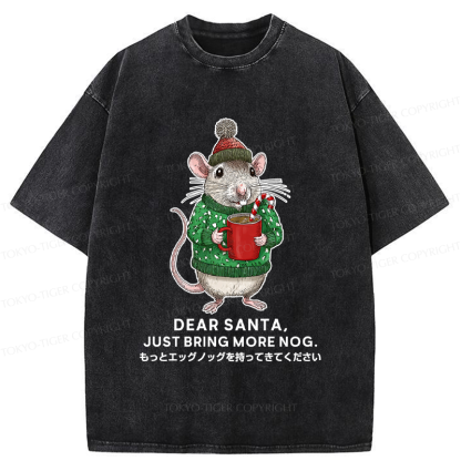 Tokyo-Tiger Nog-Loving Holiday Mouse Washed T-Shirt