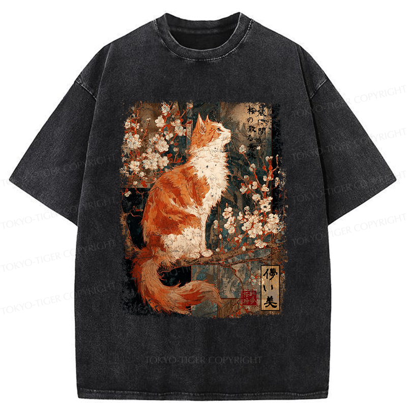 Tokyo-Tiger Ask The Wind, The Meaning Of Falling Blossoms Washed T-Shirt