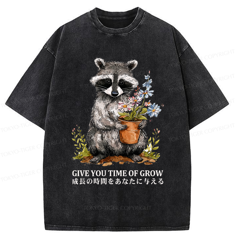 Tokyo-Tiger Nurture with the Raccoon: Growth Takes Time Washed T-Shirt