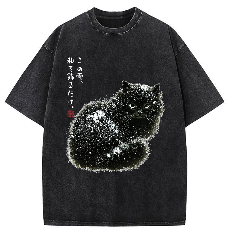 Tokyo-Tiger Black Cat Adorned by Snow Washed T-Shirt