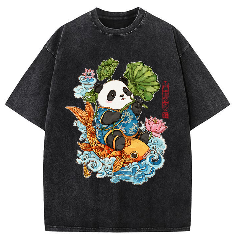 Tokyo-Tiger Lotus Bliss Panda Washed T-Shirt
