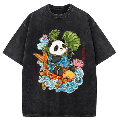 Tokyo-Tiger Lotus Bliss Panda Washed T-Shirt
