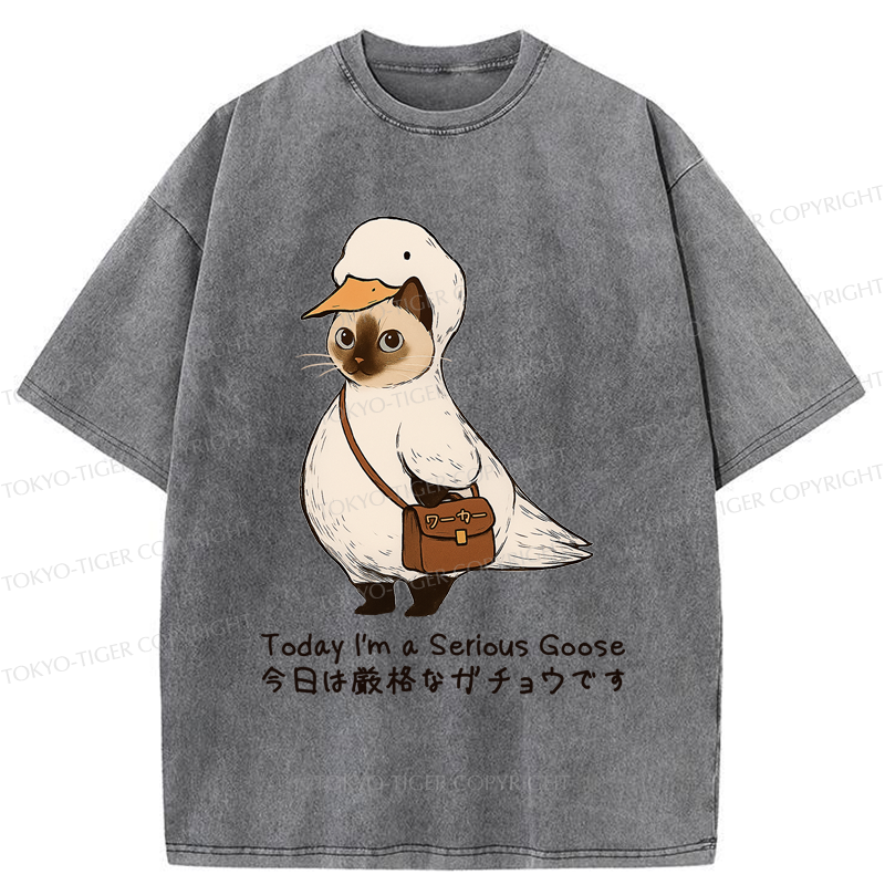 Tokyo-Tiger Funny Cat to be Serious Goose meme Washed T-Shirt