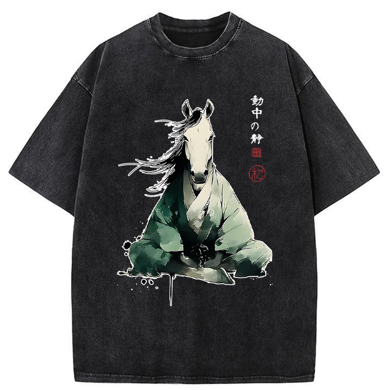 Tokyo-Tiger Zen Stallion Stillness In Motion Washed T-Shirt