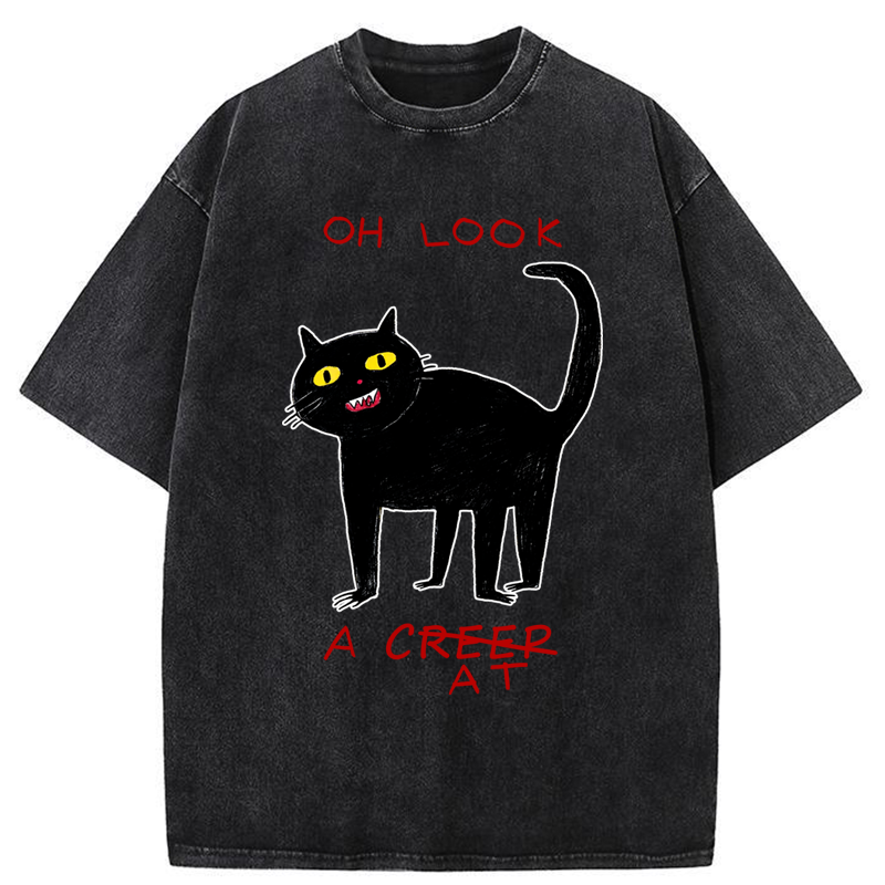 Tokyo-Tiger Funny Creep Cat Washed T-Shirt