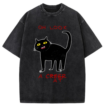 Tokyo-Tiger Funny Creep Cat Washed T-Shirt