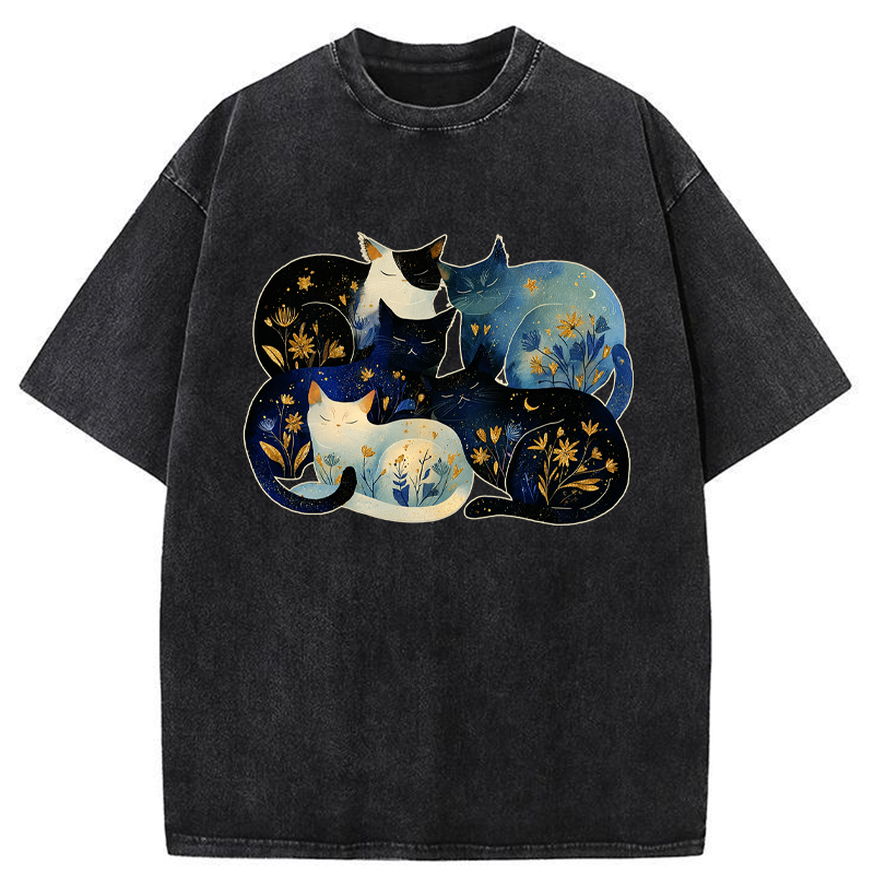 Tokyo-Tiger Recharging Cats Washed T-Shirt