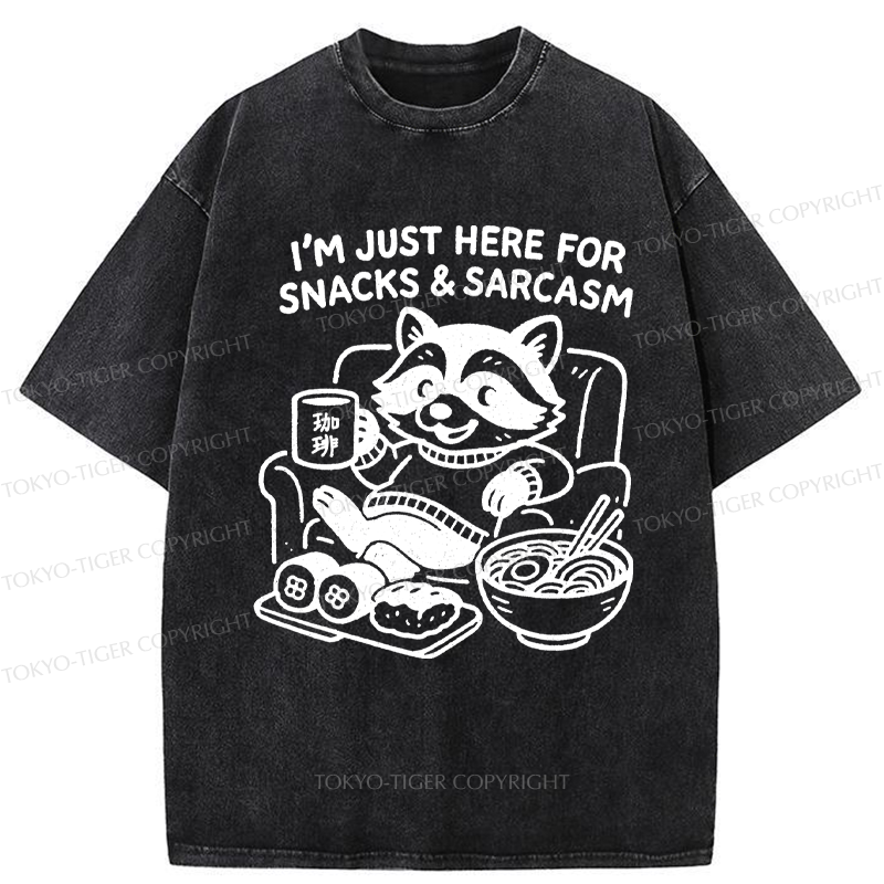 Tokyo-Tiger Funny Raccoons for snacks and sarcasm Washed T-Shirt