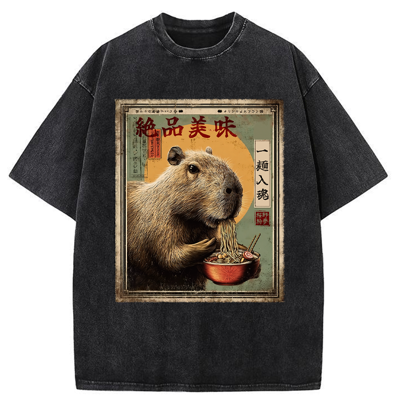 Tokyo-Tiger Capybara's Ultimate Feast Washed T-Shirt