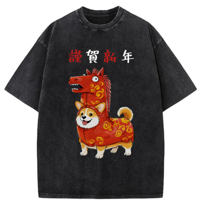 Tokyo-Tiger New Year Corgi Washed T-Shirt