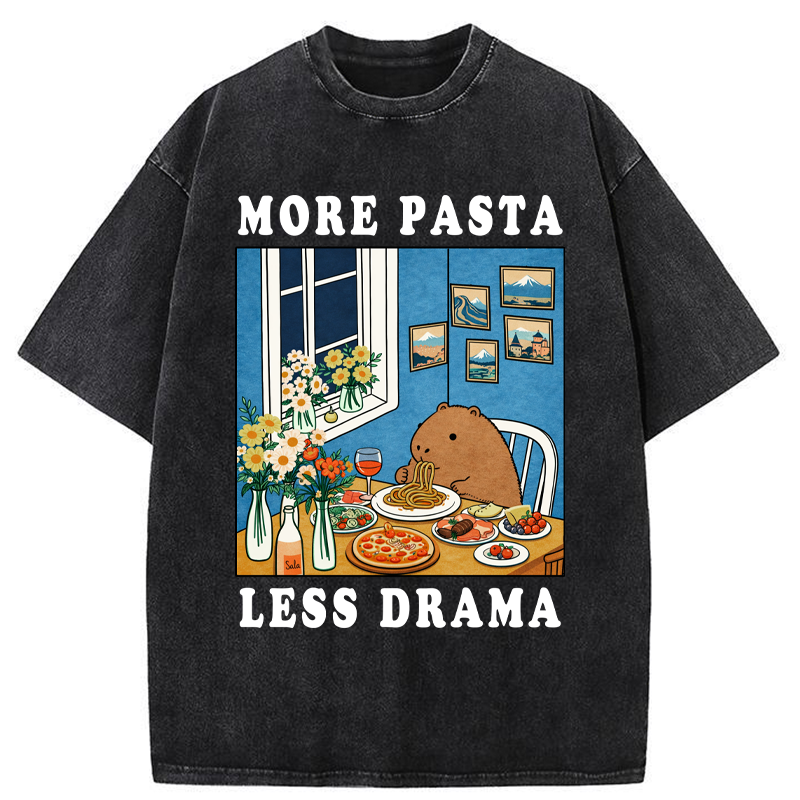Tokyo-Tiger Capybara：More Pasta, Less Drama Washed T-Shirt