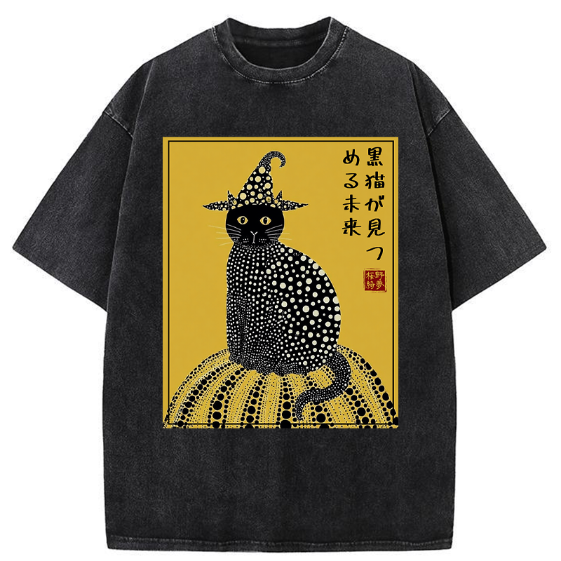 Tokyo-Tiger Black Cat's Glimpse of the Future Washed T-Shirt