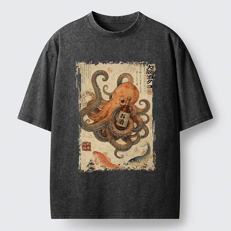 Tokyo-Tiger Osaka Sake & Octopus Washed T-Shirt