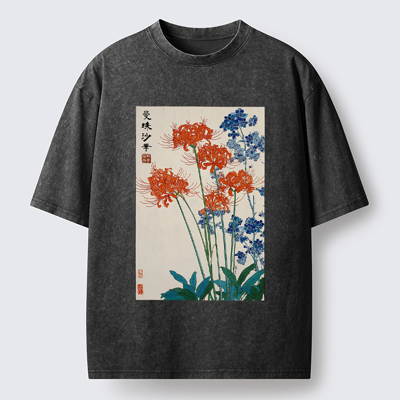 Tokyo-Tiger Red Spider Lily Bloom Washed T-Shirt