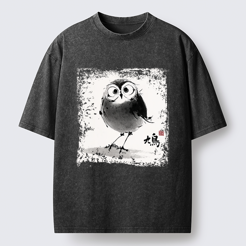 Tokyo-Tiger A Bird In Ink Washed T-Shirt