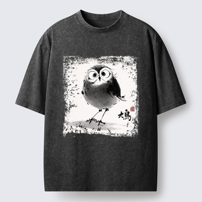 Tokyo-Tiger A Bird In Ink Washed T-Shirt