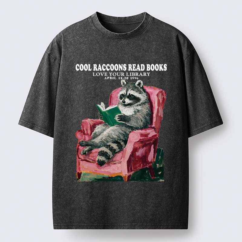 Tokyo-Tiger Cool Raccoon Reads Washed T-Shirt