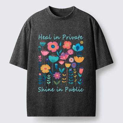 Tokyo-Tiger Wildflower Growth:The "Heal & Shine"Aesthetic Washed T-Shirt