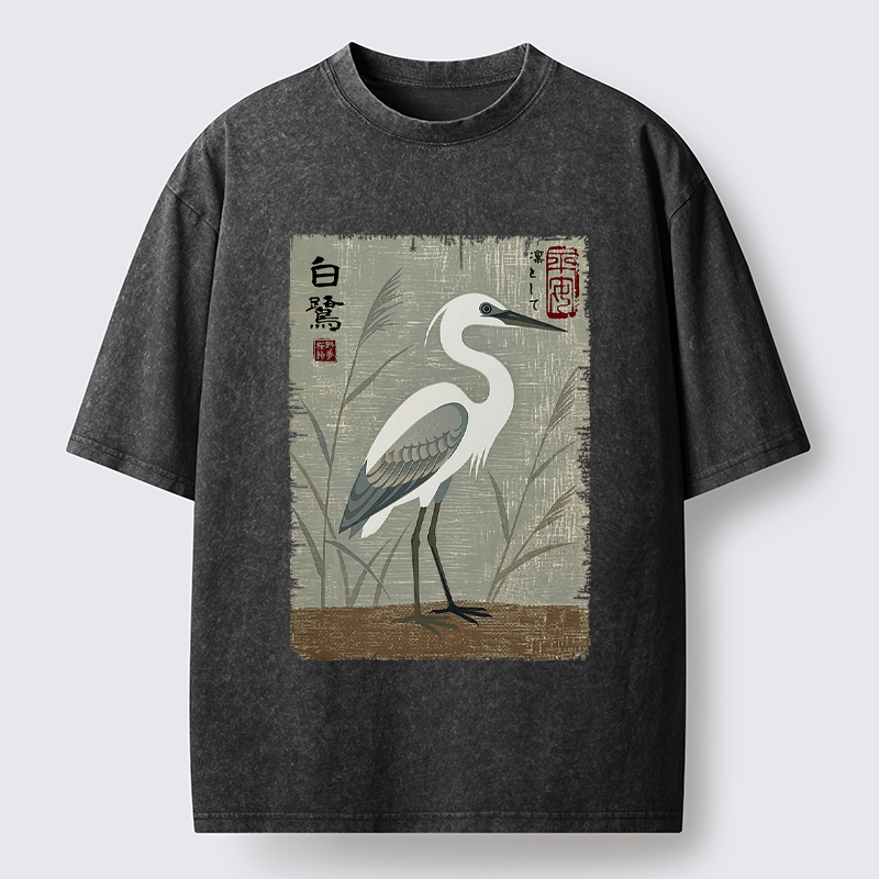 Tokyo-Tiger Graceful Egret Vintage Washed T-Shirt