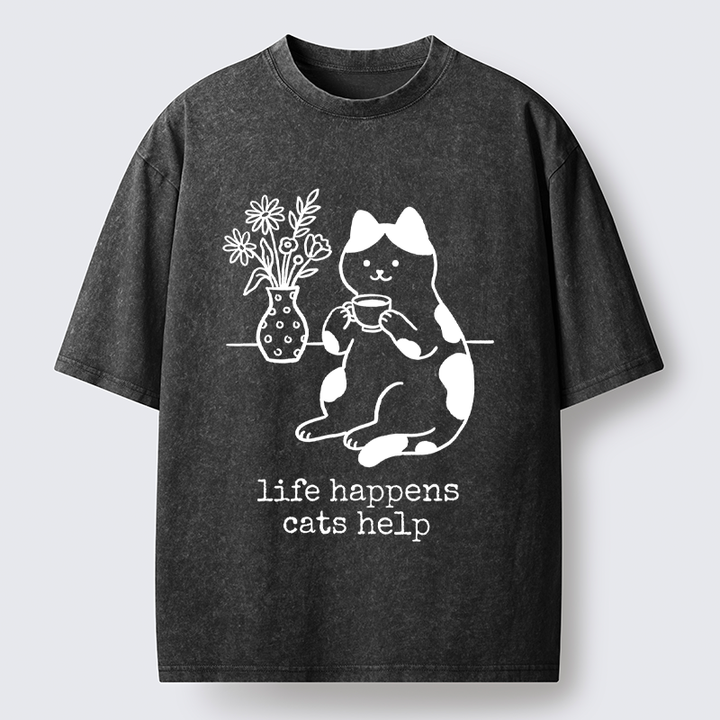 Tokyo-Tiger The "Everything's Fine"Cat Washed T-Shirt