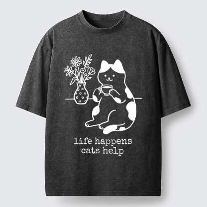 Tokyo-Tiger The "Everything's Fine"Cat Washed T-Shirt