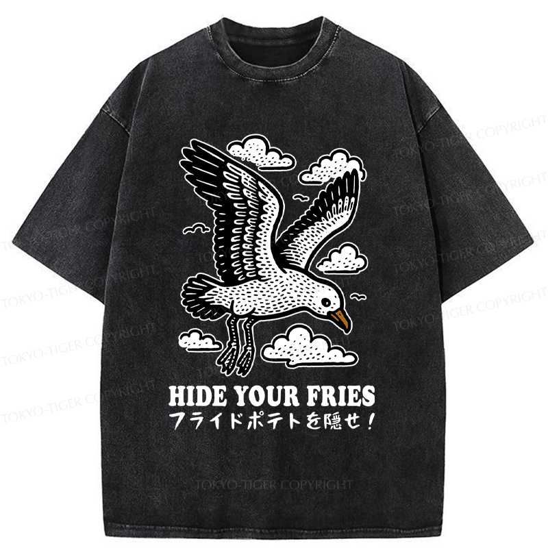 Tokyo-Tiger Funny Seagulls Stealing French Fries Washed T-Shirt