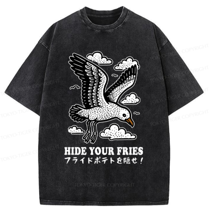 Tokyo-Tiger Funny Seagulls Stealing French Fries Washed T-Shirt