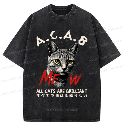 Tokyo-Tiger Funny All Cats Are Brilliant meme Washed T-Shirt