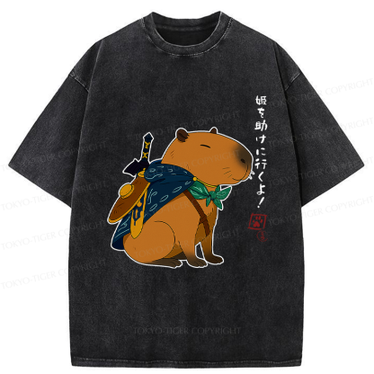 Tokyo-Tiger Capybara Is Going To Rescue The Princess Washed T-Shirt