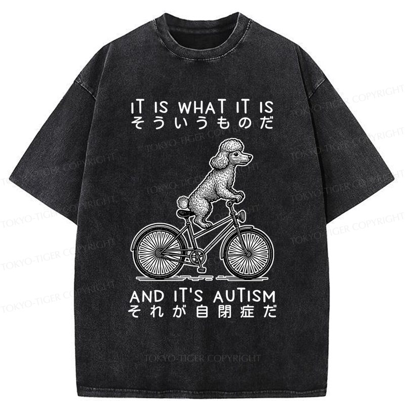 Tokyo-Tiger Cycling Dog Autism Awareness Washed T-Shirt