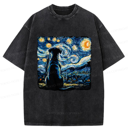 Tokyo-Tiger Starry Night Dog Washed T-Shirt