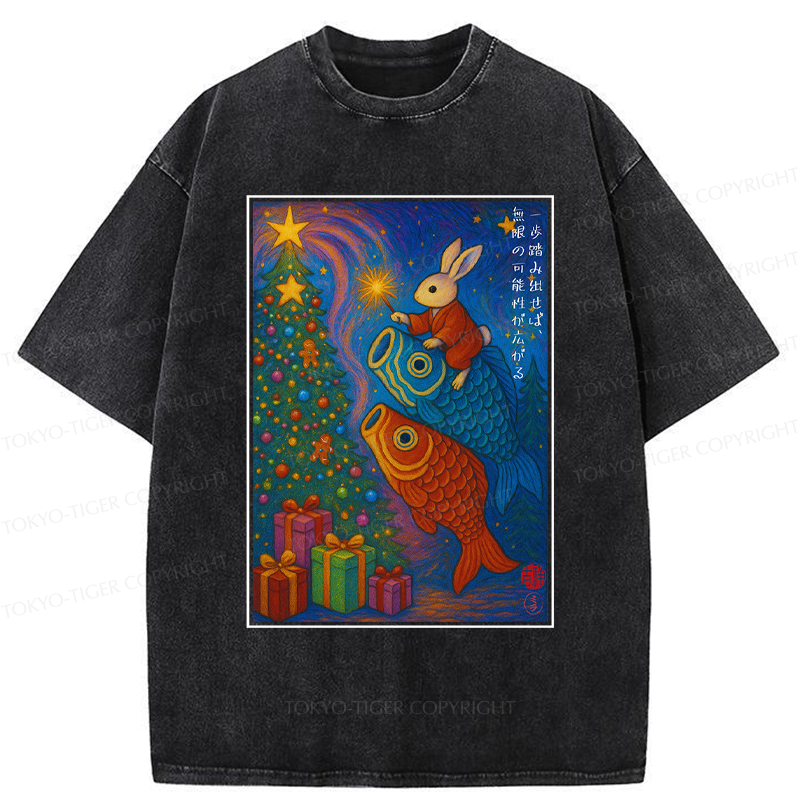 Tokyo-Tiger Take a Step, and Possibilities Unfold-Rabbit&Koi Graphic Washed T-Shirt