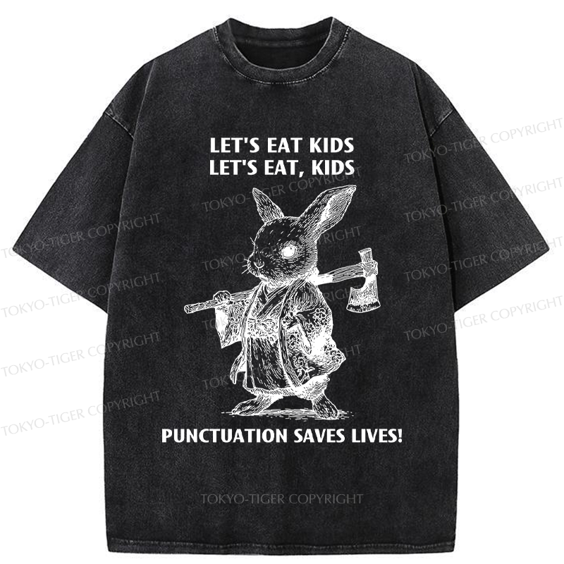 Tokyo-Tiger Punctuation Saves Lives-Samurai Rabbit Washed T-Shirt