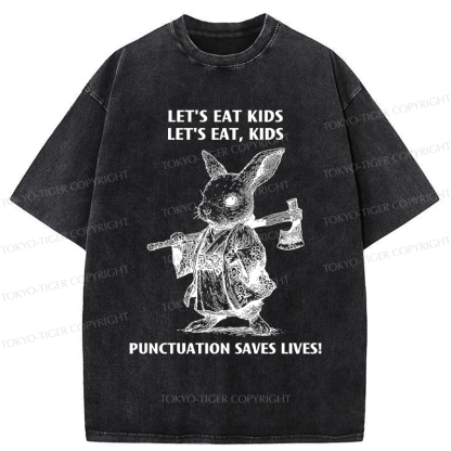 Tokyo-Tiger Punctuation Saves Lives-Samurai Rabbit Washed T-Shirt