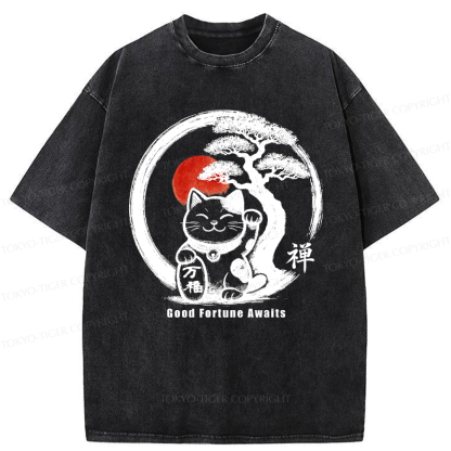 Tokyo-Tiger Lucky Maneki-Neko Zen Washed T-Shirt