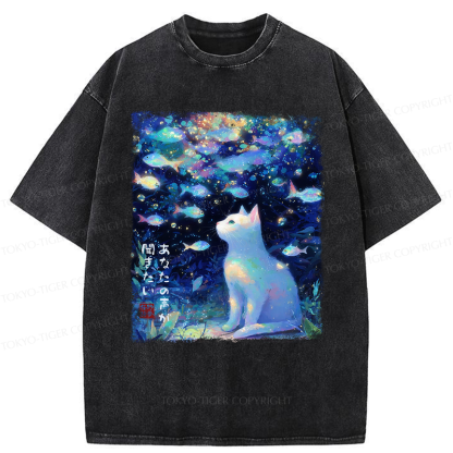 Tokyo-Tiger Cat&Fish: I Want to Hear Your Voice Washed T-Shirt